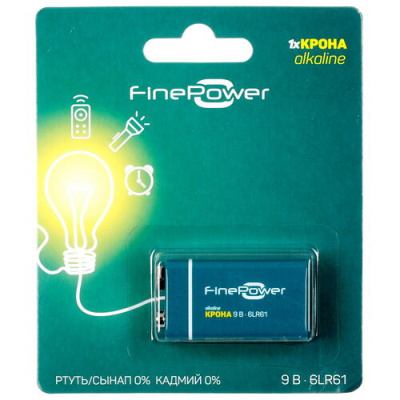 Купить Батарейка FinePower крона / крона (6LR61/6F22/CR-9V)  5090052. Характеристики, отзывы и цены в Донецке