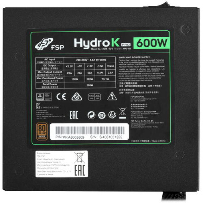 Купить Блок питания FSP Hydro K PRO 600W [PPA6005609] черный  5437314. Характеристики, отзывы и цены в Донецке